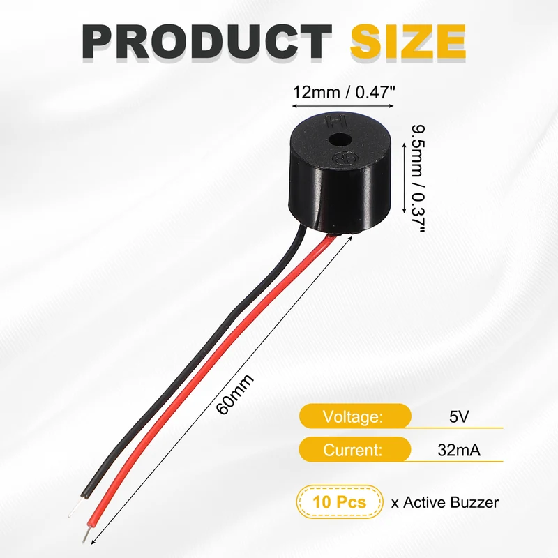 10 Pcs Active Buzzer DC 5V 60mm Wired Active Electronic Buzzer for Alarm
