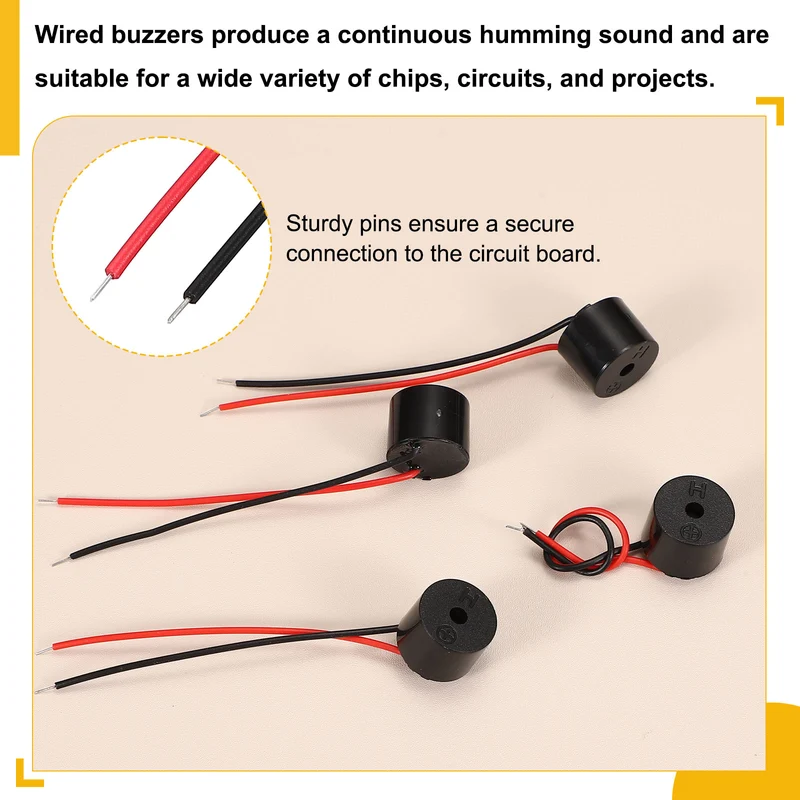 10 Pcs Active Buzzer DC 3V 60mm Wired Active Electronic Buzzer for Alarm
