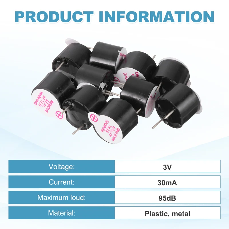 10 Pcs Active Buzzer DC 3V 7.6mm Pitch Electric Tone Buzzer for Alarm