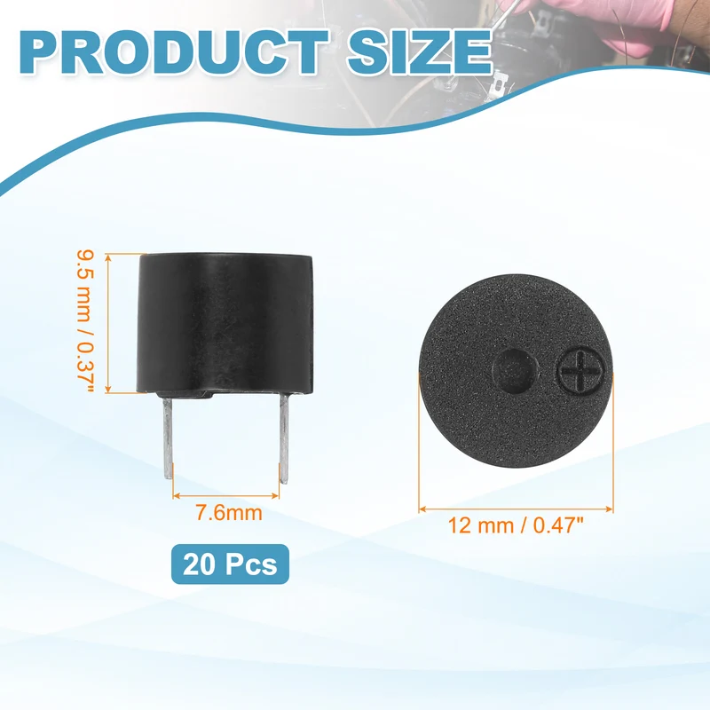 20 Pcs Active Buzzer DC 12V 7.6mm Pitch Electric Tone Buzzer for Alarm