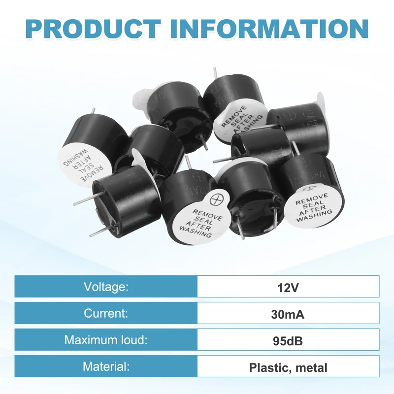 20 Pcs Active Buzzer DC 12V 7.6mm Pitch Electric Tone Buzzer for Alarm
