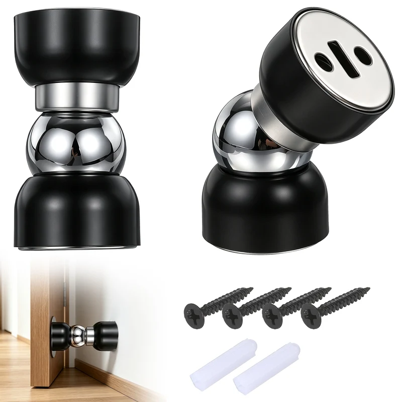 4Pcs Magnetic Door Stopper Kit Stainless Steel Mini Door Stop, Black