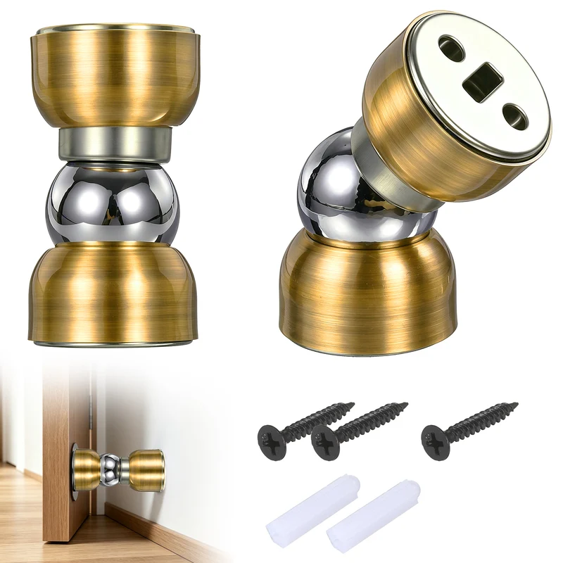 2Pcs Magnetic Door Stopper Kit Stainless Steel Mini Door Stop, Brass