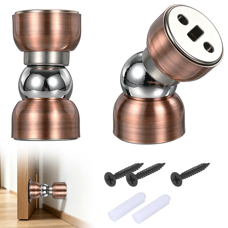 2Pcs Magnetic Door Stopper Kit Stainless Steel Mini Door Stop, Coppery