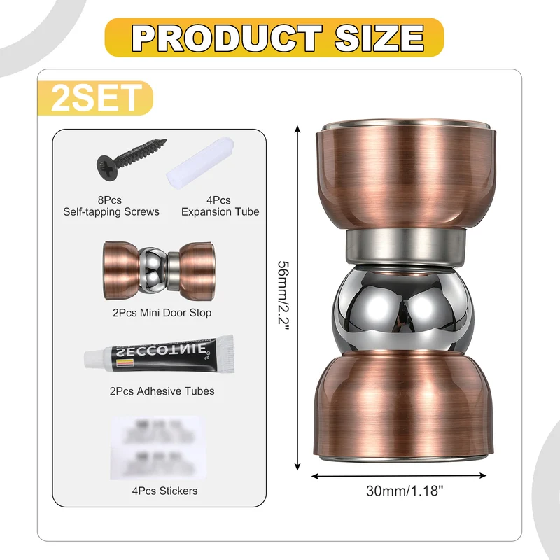 2Pcs Magnetic Door Stopper Kit Stainless Steel Mini Door Stop, Coppery