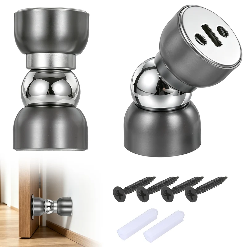 2Pcs Magnetic Door Stopper Kit Stainless Steel Mini Door Stop, Gray