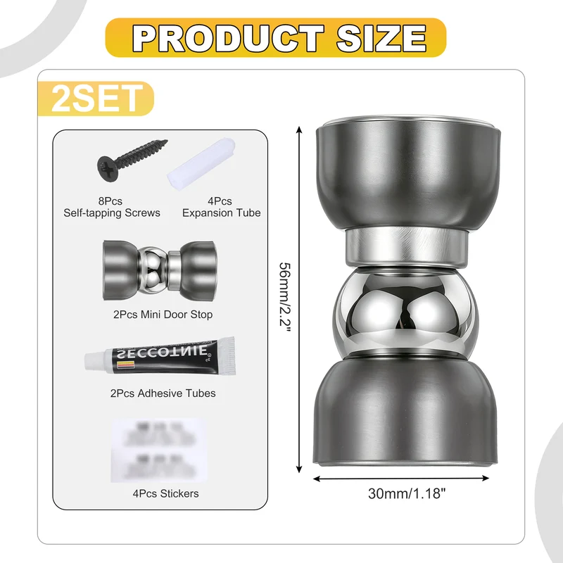 2Pcs Magnetic Door Stopper Kit Stainless Steel Mini Door Stop, Gray