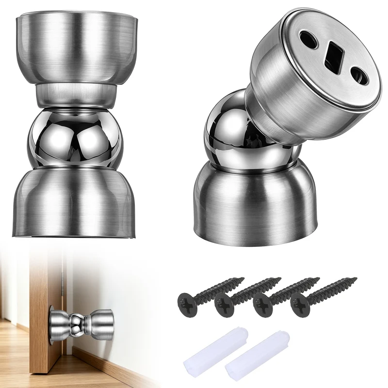 2Pcs Magnetic Door Stopper Kit Stainless Steel Mini Door Stop, Silver