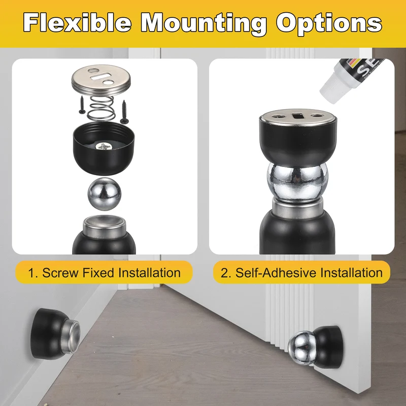2Pcs Magnetic Door Stopper Kit Stainless Steel Mini Door Stop, Gold