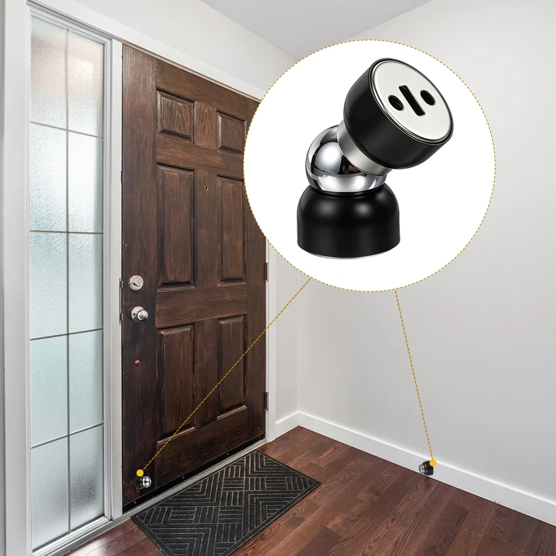 2Pcs Magnetic Door Stopper Kit Stainless Steel Mini Door Stop, Black