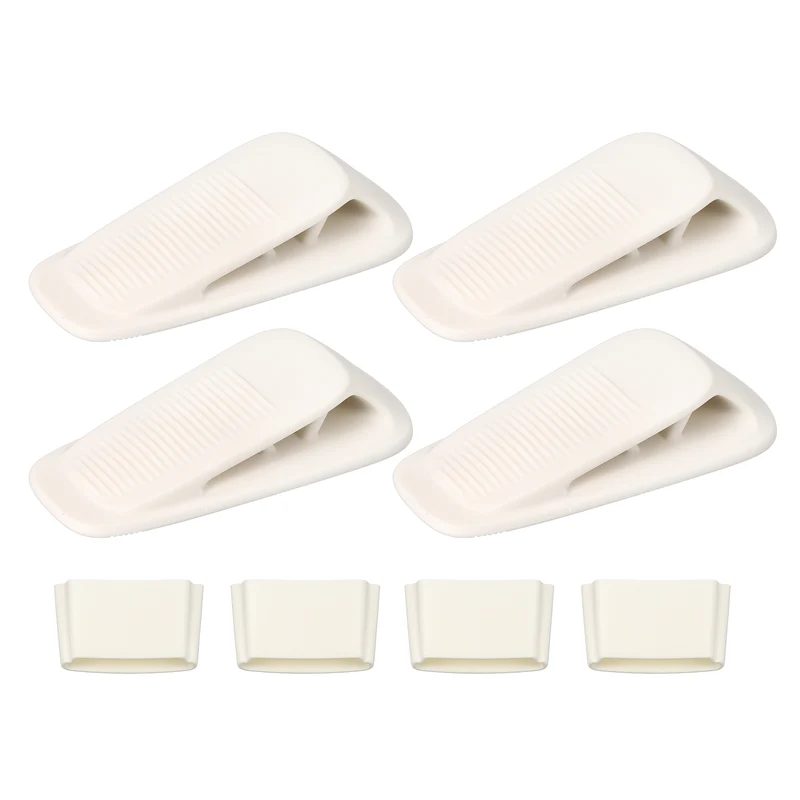 4Pcs Door Stop Wedge with Holder Set Elastic Heavy Duty Doorstops, White