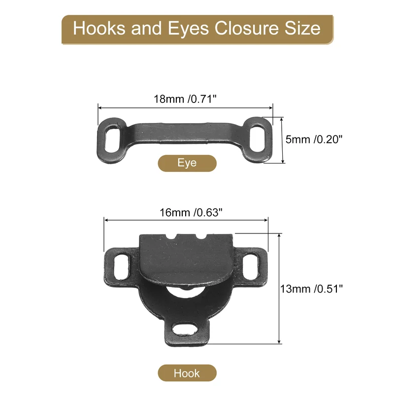 30Set Copper Sewing Hooks and Eyes Closure Set for Trousers (16x13mm, Black)