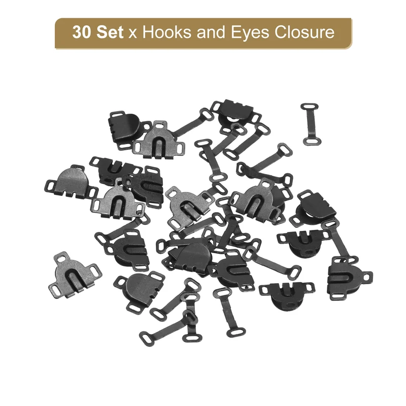 30Set Copper Sewing Hooks and Eyes Closure Set for Trousers (16x13mm, Black)