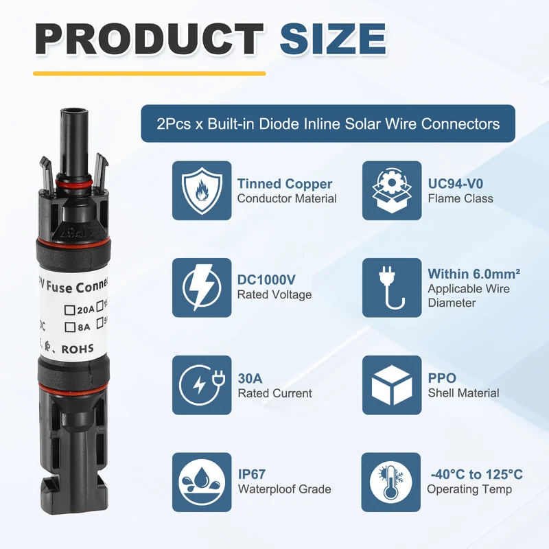 2Set 30A Solar Fuse Holder Inline with Fuse for Solar Photovoltaic System