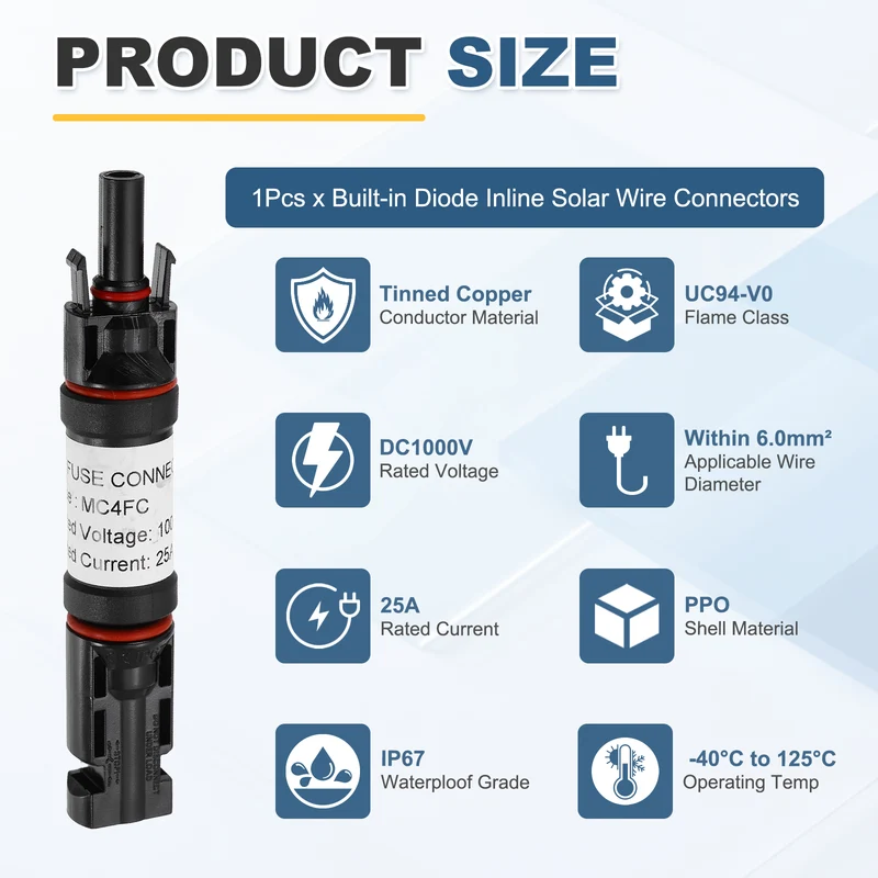 1Set 25A Solar Fuse Holder Inline with Fuse for Solar Photovoltaic System