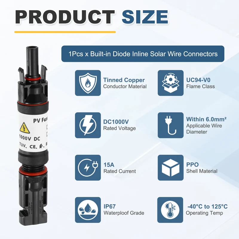 1Set 15A Solar Fuse Holder Inline with Fuse for Solar Photovoltaic System