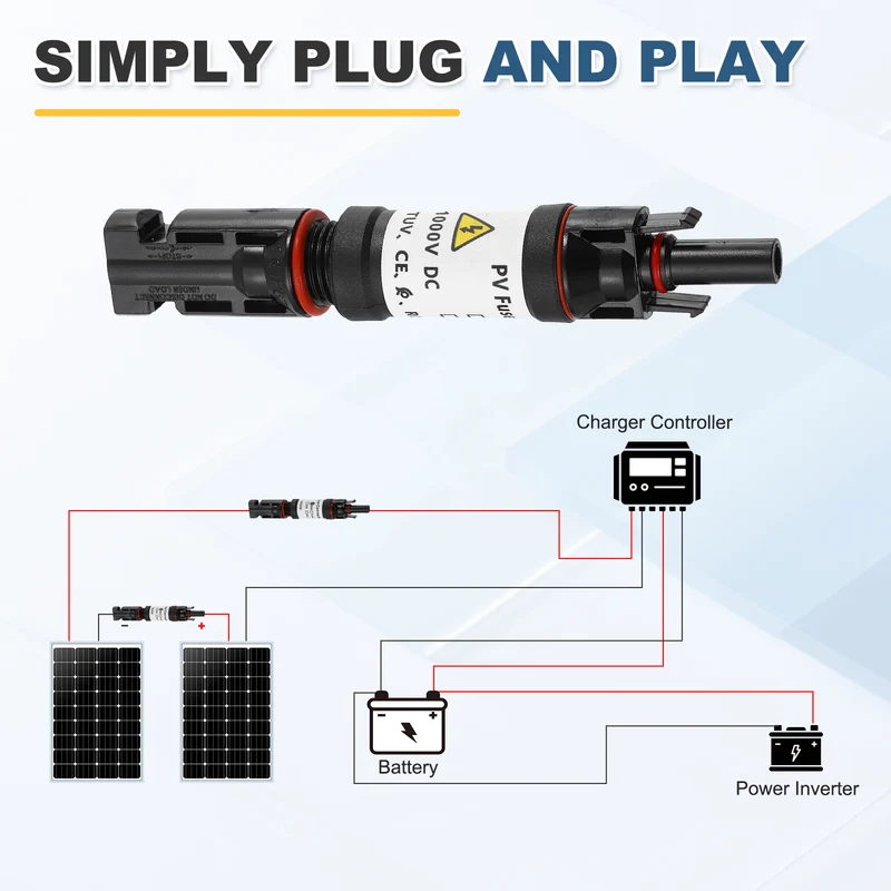 1Set 15A Solar Fuse Holder Inline with Fuse for Solar Photovoltaic System