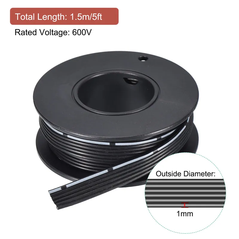 24AWG Ribbon Cable Silicone Wire 6Pin 24 Gauge Ribbon Wire Flat Silicone Cable 1.5m/5ft Black Stranded Tinned Copper Wire