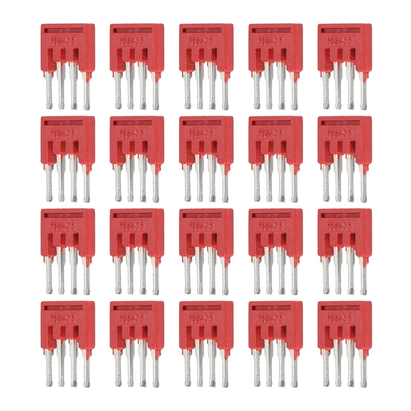20Pcs FBS4-3.5 DIN Rail Terminal Block, 4 Position Press-Fit Jumper, Red