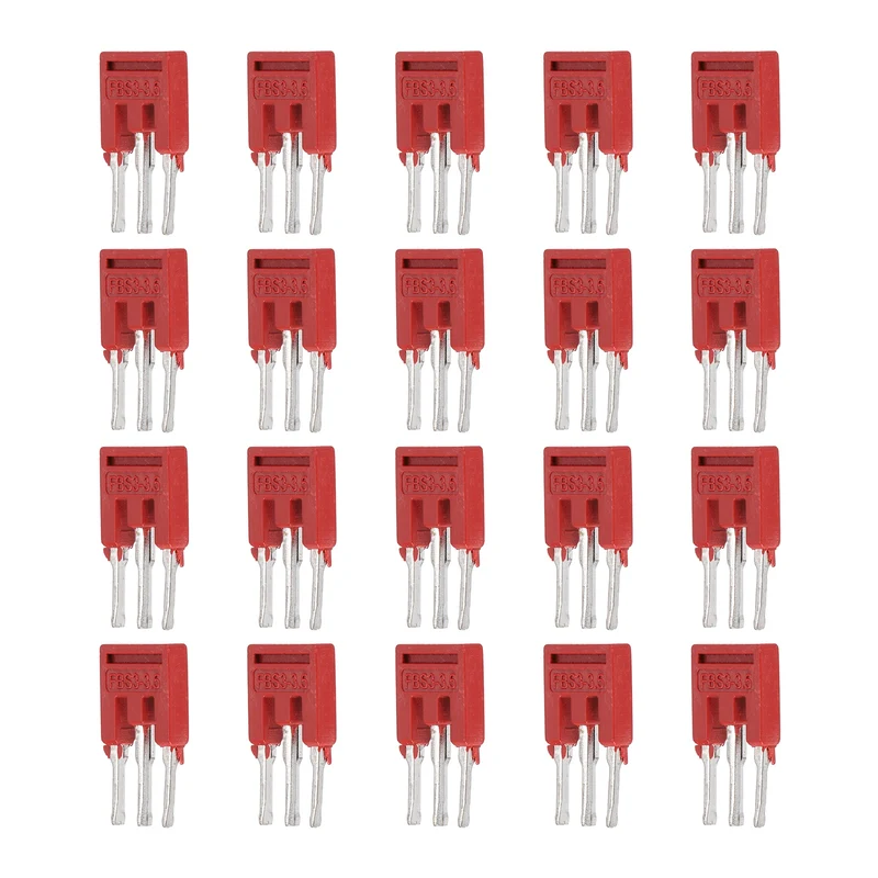 20Pcs FBS3-3.5 DIN Rail Terminal Block, 3 Position Press-Fit Jumper, Red
