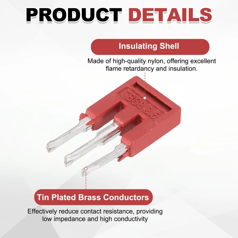 20Pcs FBS3-3.5 DIN Rail Terminal Block, 3 Position Press-Fit Jumper, Red