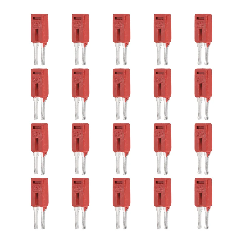 20Pcs FBS2-3.5 DIN Rail Terminal Block, 2 Position Press-Fit Jumper, Red