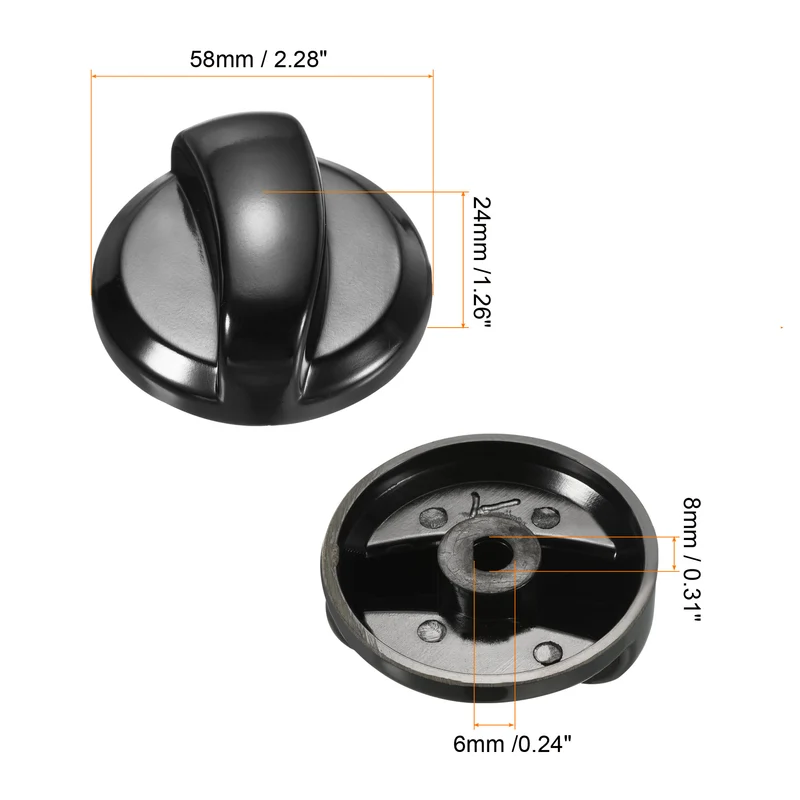 58x24mm Gas Grill Control Knob, 2 Pack Plastic Replacement Knobs Rotating Switch for Gas Grill Stove Burner Oven, Black