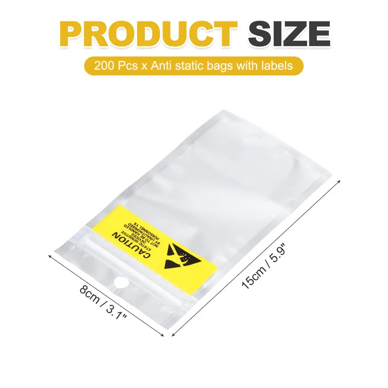200 Pcs Anti Static Shielding Bag 3.1" x 5.9" Resealable ESD Bags, Silver