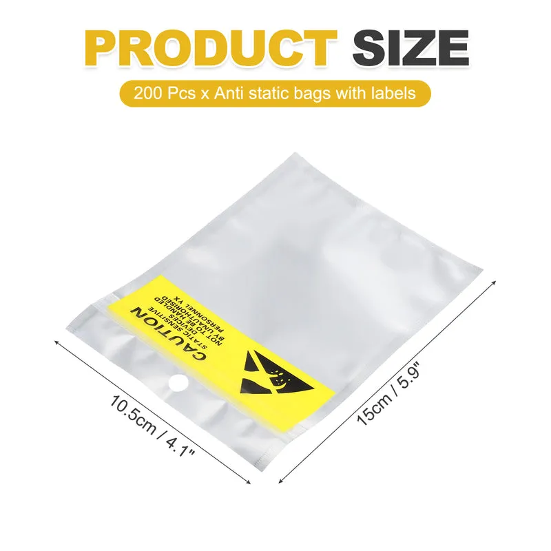 200 Pcs Anti Static Shielding Bag 4.1" x 5.9" Resealable ESD Bags, Silver