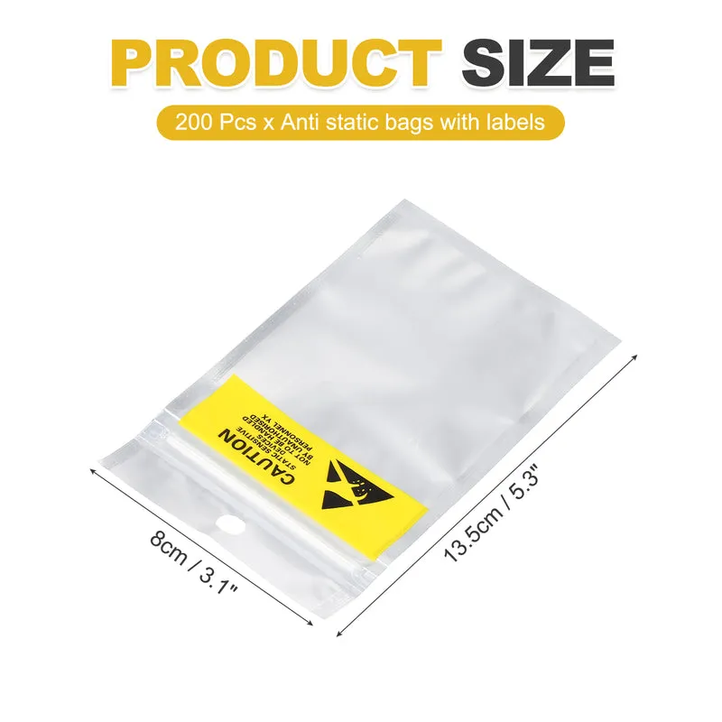 200 Pcs Anti Static Shielding Bag 3.1" x 5.3" Resealable ESD Bags, Silver