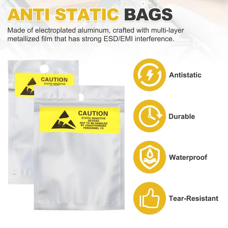 200 Pcs Anti Static Shielding Bag 2.8" x 4.5" Resealable ESD Bags, Silver