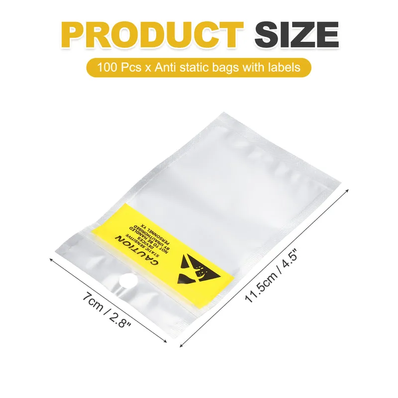 100 Pcs Anti Static Shielding Bag 2.8" x 4.5" Resealable ESD Bags, Silver