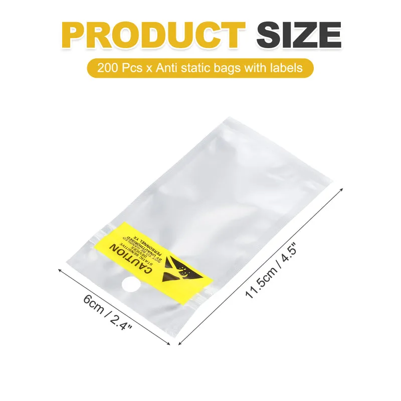 200 Pcs Anti Static Shielding Bag 2.4" x 4.5" Resealable ESD Bags, Silver