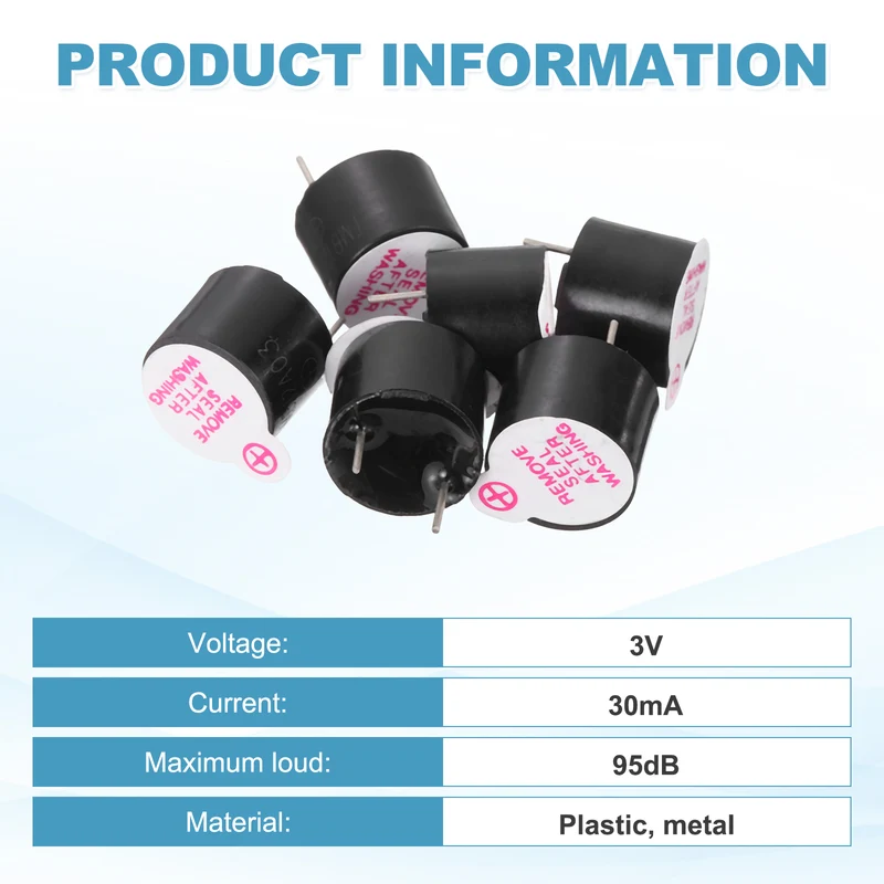 6 Pcs Active Buzzer DC 3V 7.6mm Pitch Electric Tone Buzzer for Alarm