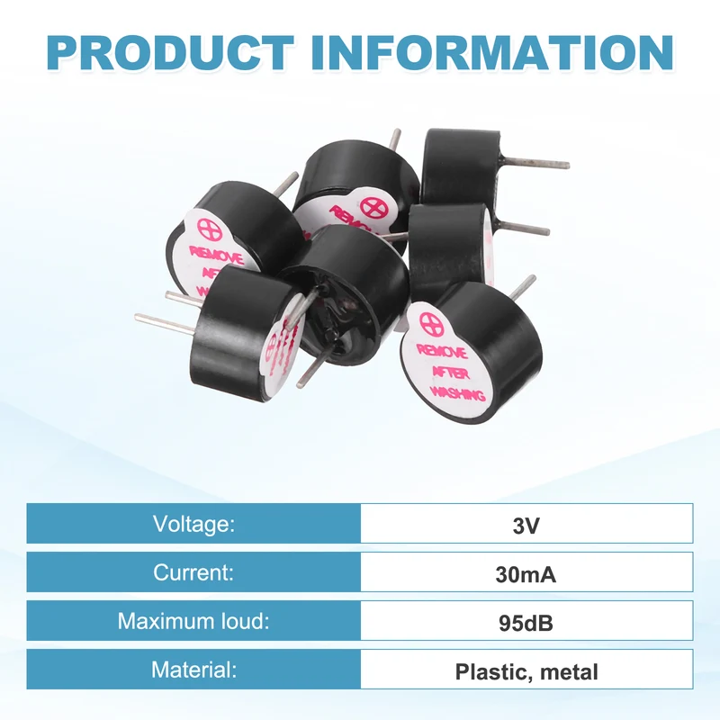 6 Pcs Active Buzzer DC 3V 5mm Pitch Electric Tone Buzzer for Alarm