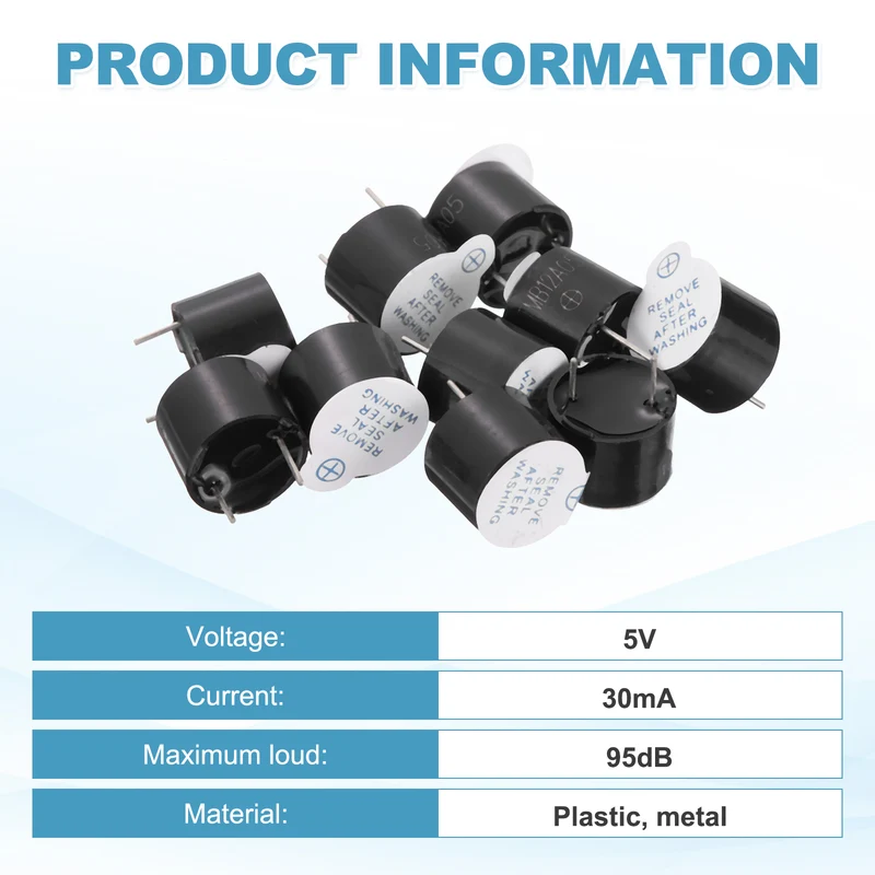 20 Pcs Active Buzzer DC 5V 7.6mm Pitch Electric Tone Buzzer for Alarm