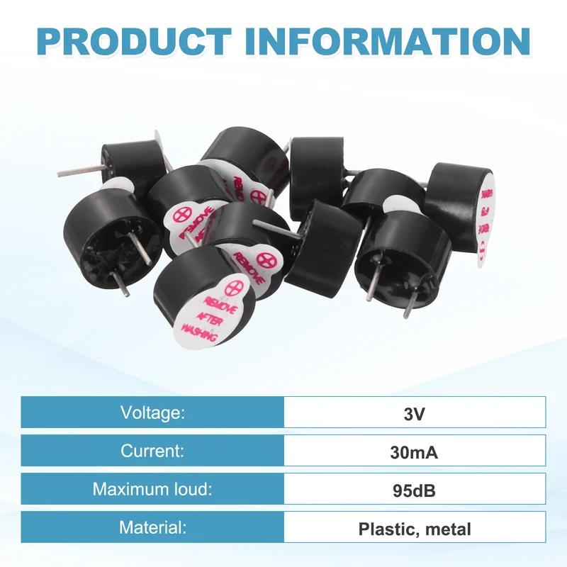 10 Pcs Active Buzzer DC 3V 5mm Pitch Electric Tone Buzzer for Alarm