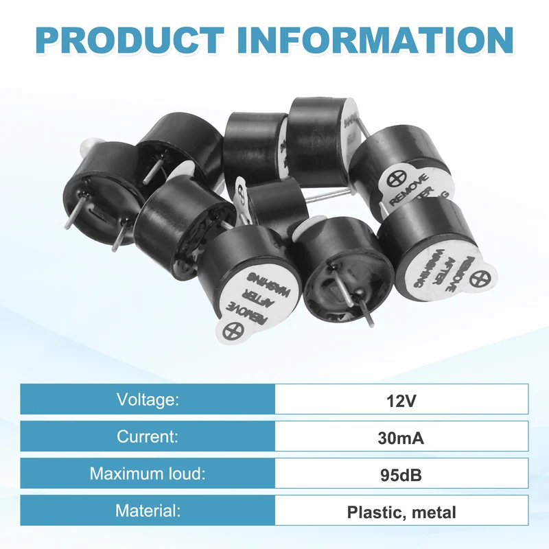 20 Pcs Active Buzzer DC 12V 5mm Pitch Electric Tone Buzzer for Alarm