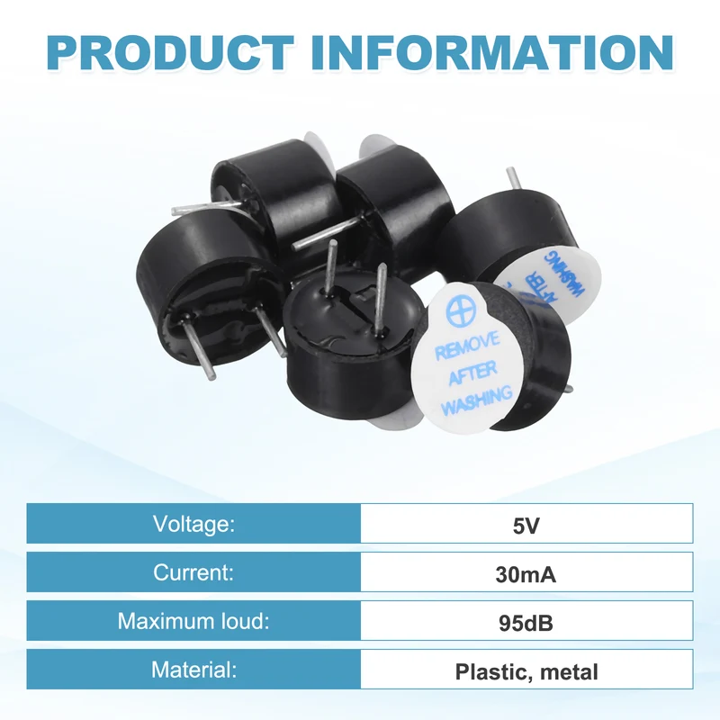 6 Pcs Active Buzzer DC 5V 5mm Pitch Electric Tone Buzzer for Alarm