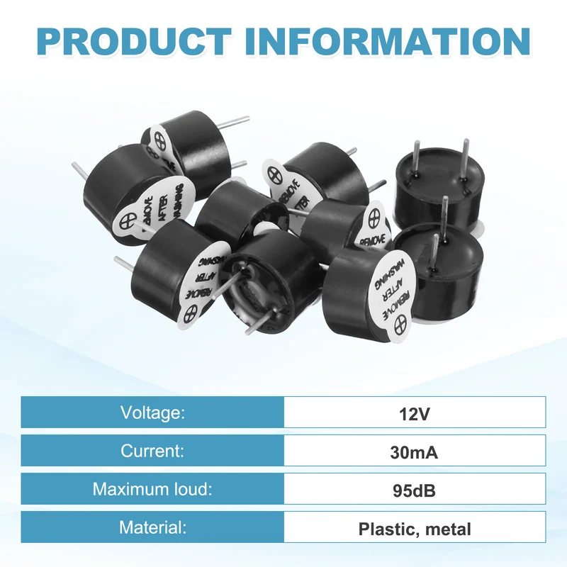 6 Pcs Active Buzzer DC 12V 5mm Pitch Electric Tone Buzzer for Alarm