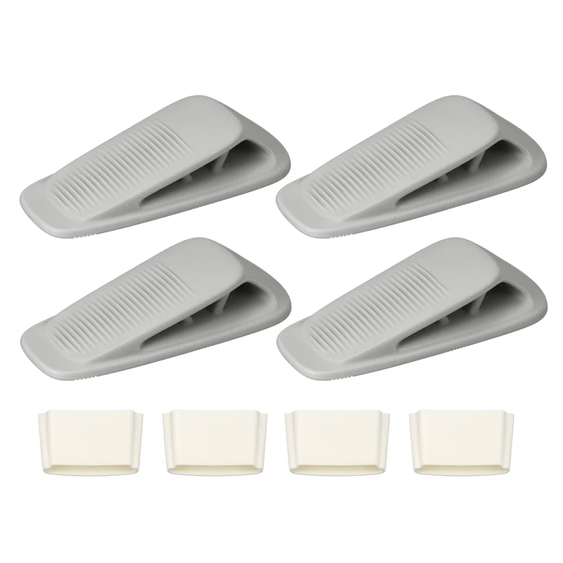 4Pcs Door Stop Wedge with Holder Set Elastic Heavy Duty Doorstops, Gray