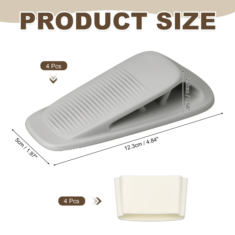 4Pcs Door Stop Wedge with Holder Set Elastic Heavy Duty Doorstops, Gray