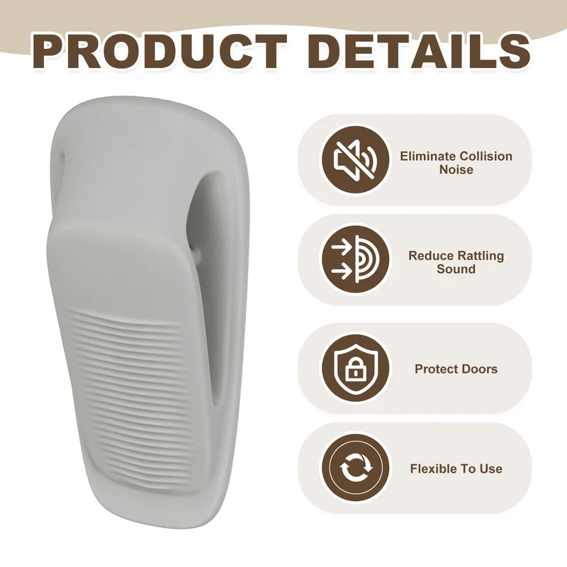 4Pcs Door Stop Wedge with Holder Set Elastic Heavy Duty Doorstops, Gray