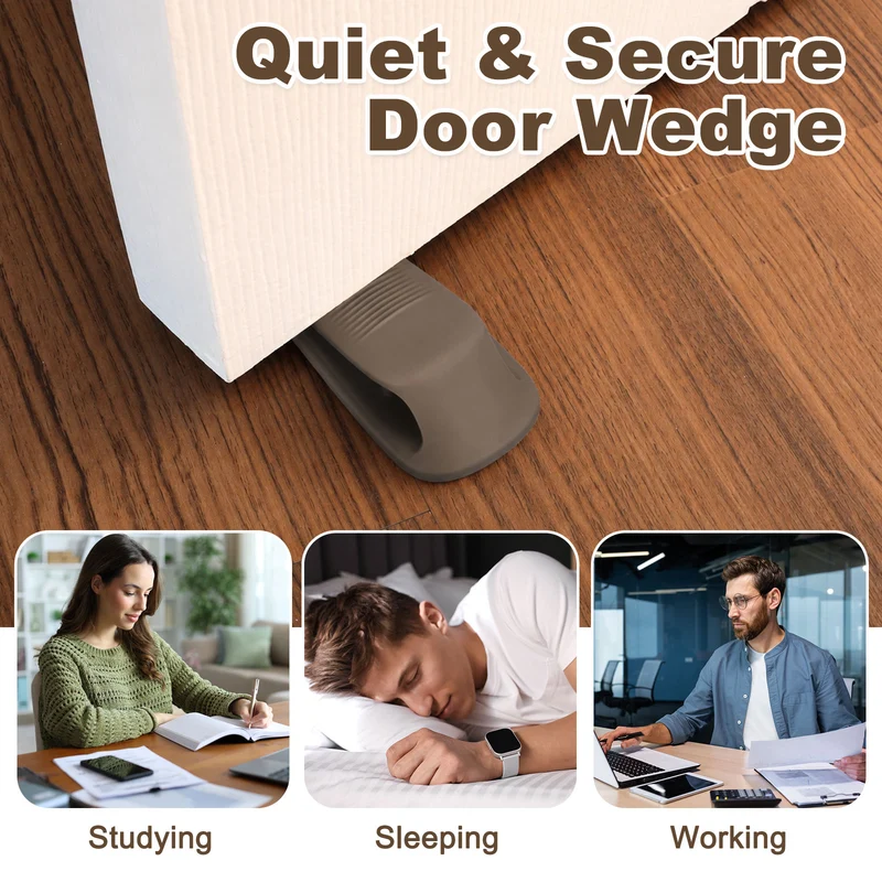 4Pcs Door Stop Wedge with Holder Set Elastic Heavy Duty Doorstops, Gray