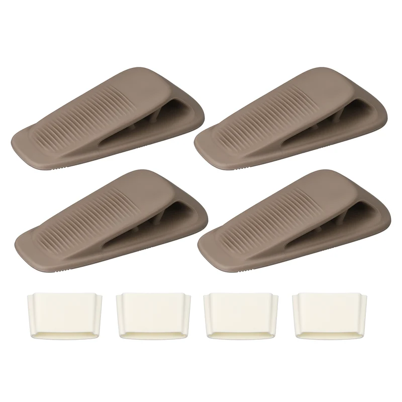 4Pcs Door Stop Wedge with Holder Set Elastic Heavy Duty Doorstops, Brown