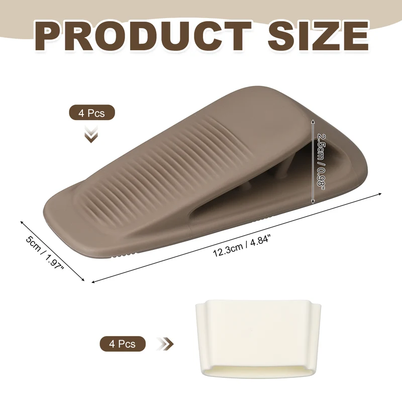 4Pcs Door Stop Wedge with Holder Set Elastic Heavy Duty Doorstops, Brown