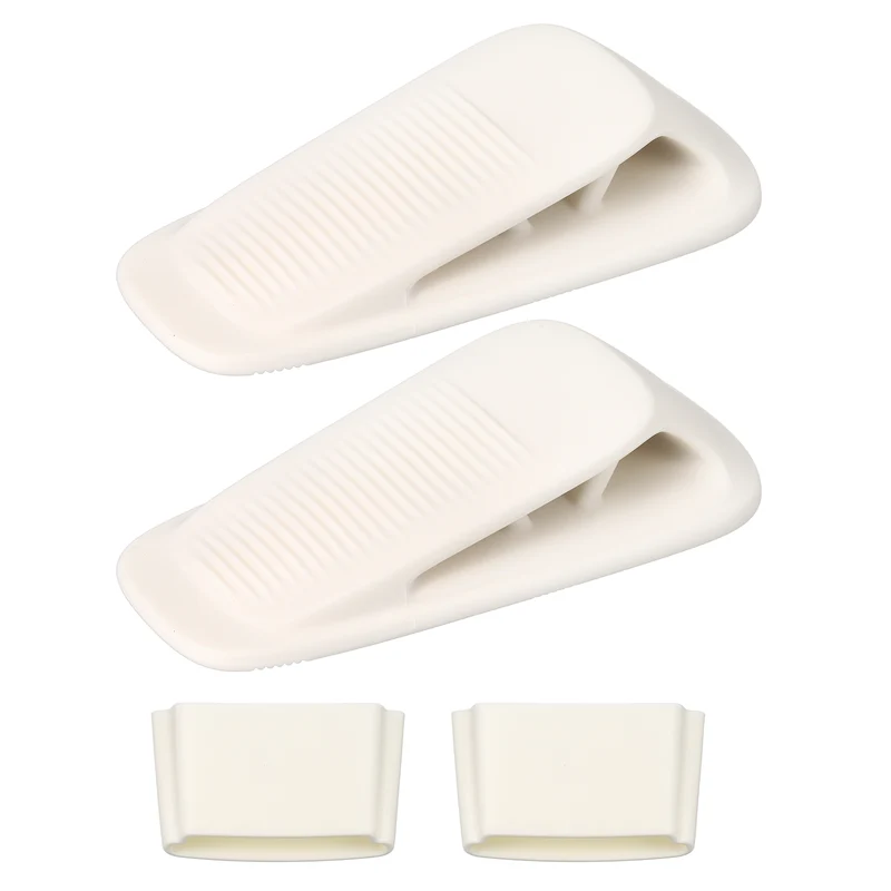 2Pcs Door Stop Wedge with Holder Set Elastic Heavy Duty Doorstops, White