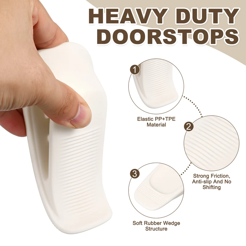 2Pcs Door Stop Wedge with Holder Set Elastic Heavy Duty Doorstops, White