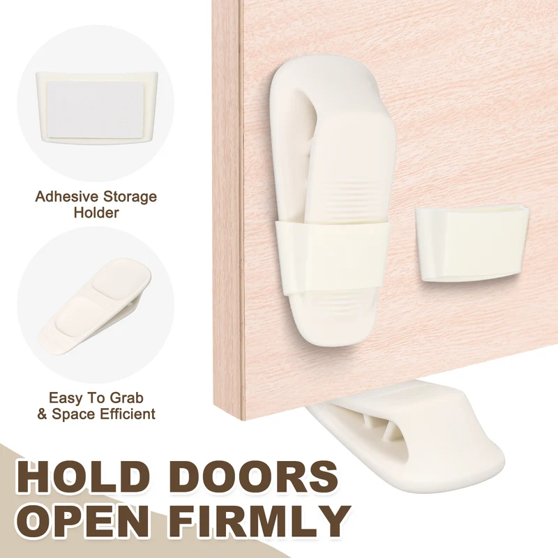 2Pcs Door Stop Wedge with Holder Set Elastic Heavy Duty Doorstops, White