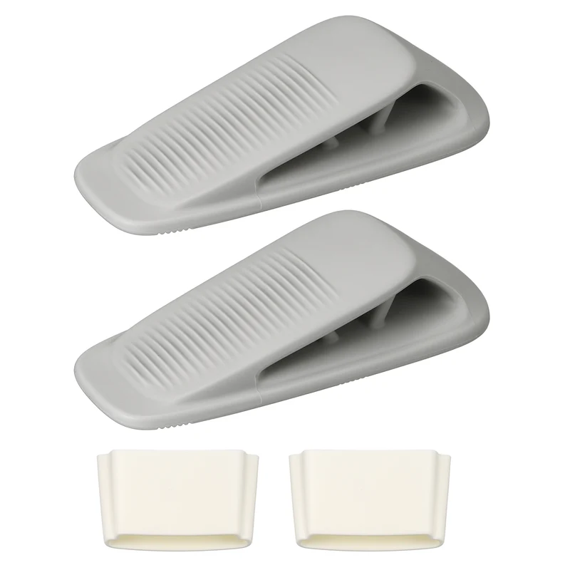 2Pcs Door Stop Wedge with Holder Set Elastic Heavy Duty Doorstops, Gray